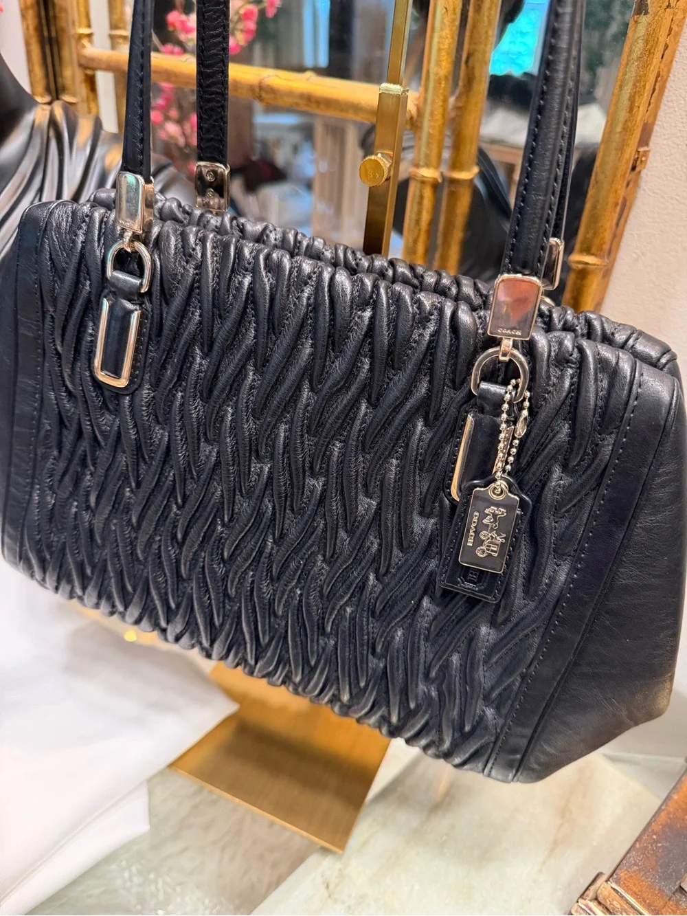 Coach Black Quilted-Textured Leather Shoulder Bag